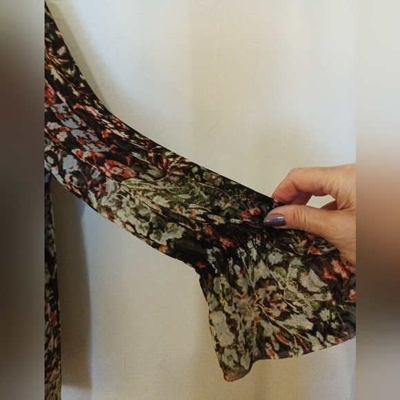 Cato Bohemian Floral Print Women's Peasant Top Multicolor Long Sleeves Size L - Picture 6 of 13